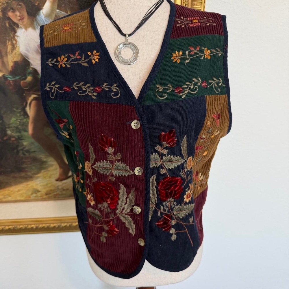 Vintage Whimsi Fall Embroidered Corduroy Vest